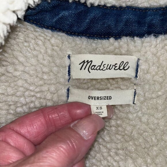 MADEWELL Oversized Denim Jean Trucker Jacket Sherpa Edition Donaway Wash - XS - Picture 10 of 13
